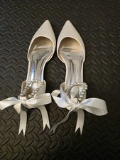 JJ's House Ivory Satin Pointed Toe Bridal Wedding Shoes Size EU 43