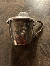 VINTAGE 820 SILVER BABY CUP EMBOSSED KITTEN SELANDIA DENMARK WITH LID ENGRAVED