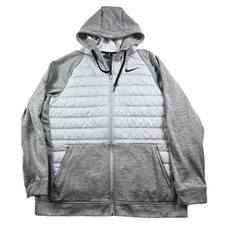 Nike Hybrid Therma Hoodie Jacket Mens XL Gray Quilted Insulated Therma-FIT Zip