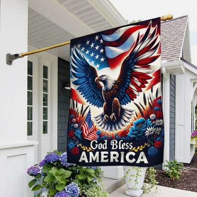 Patriotic Eagle God Bless America Flag House Flag, Garden Flag