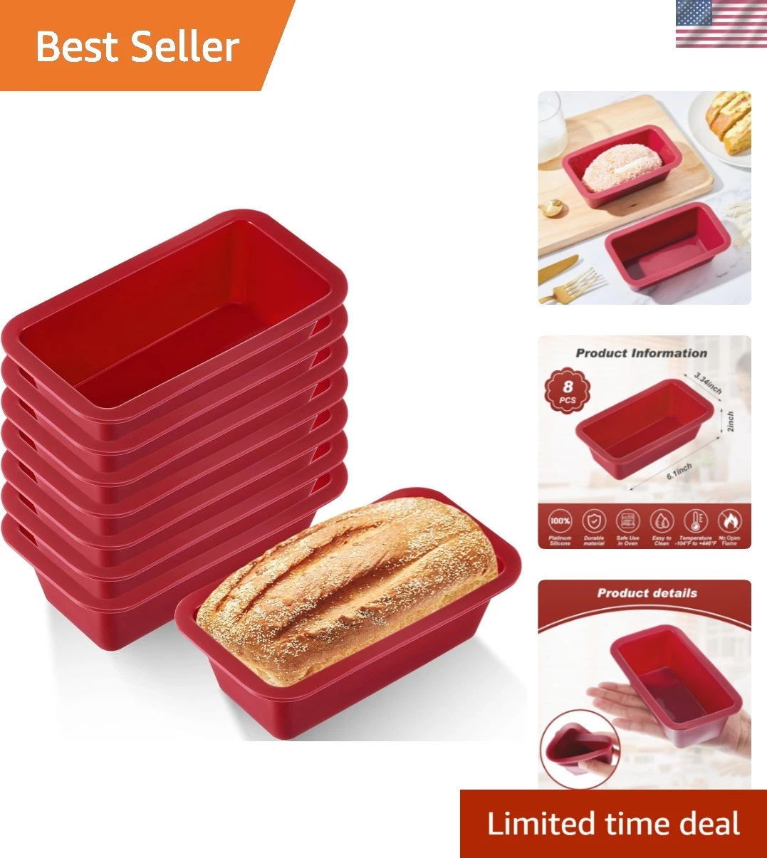 Silicone Mini Loaf Pan Set - Non-Stick, Flexible, Oven Safe, 6.1 x 3.3
Opens in a new window or tab