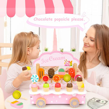 Wooden Play Toys for Toddler Girls 3-5 - Ice Cream Truck Cart Pretend Toys fo...