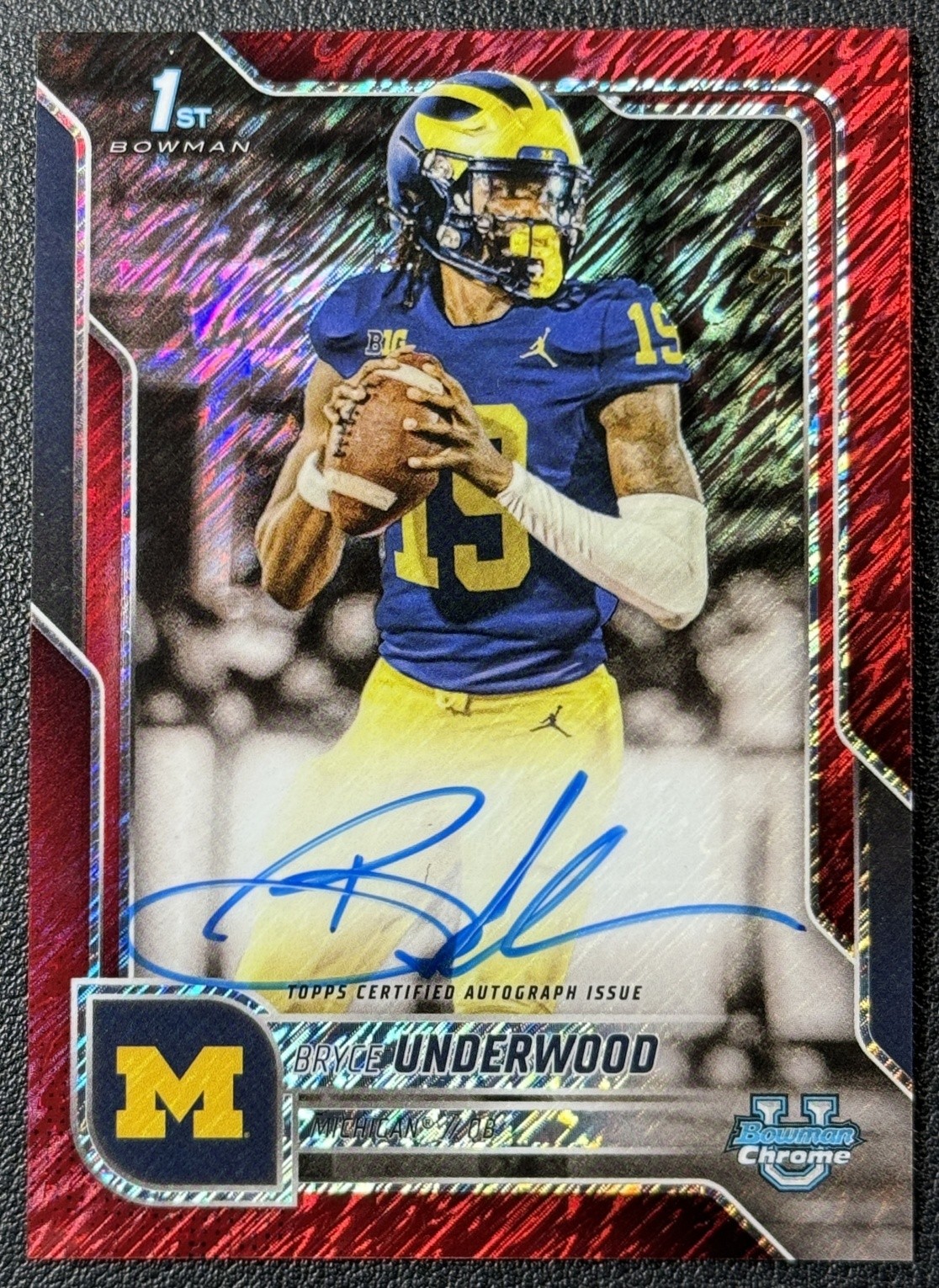 BRYCE UNDERWOOD 2025 BOWMAN CHROME U 1ST PROSPECT RED SHIMMER REFRACTOR AUTO 4/5