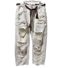 Free People We The Free Moxie Barrel Jeans White Distressed Rope Belt 28 woman
