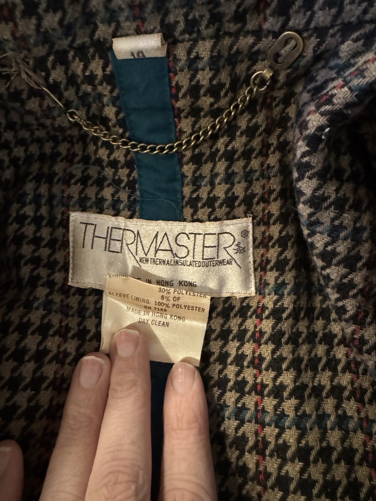 Thermaster Teal Brown Collared Button Coat wool L… - image 3