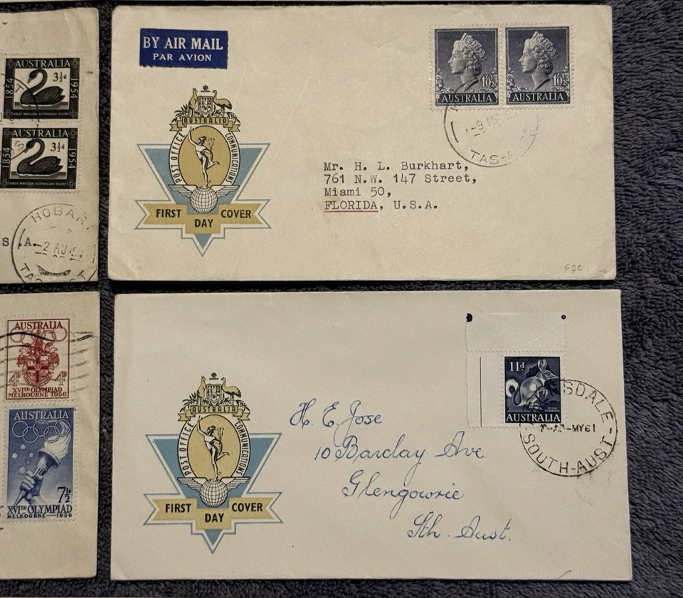 7x Australia FDCs 1950s–61 WCS crest cachets + 1956 Olympics cover - Image 2 of 4