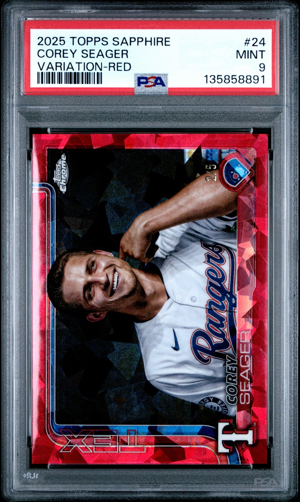 2025 TOPPS CHROME SAPPHIRE VARIATION-RED #24 COREY SEAGER 2/5 PSA 9