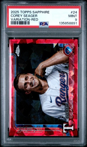 2025 TOPPS CHROME SAPPHIRE VARIATION-RED #24 COREY SEAGER 2/5 PSA 9