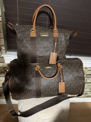 MK Michael Kors Brown Monogram Canvas Ir   Travel Bag 2 bags smoll and large