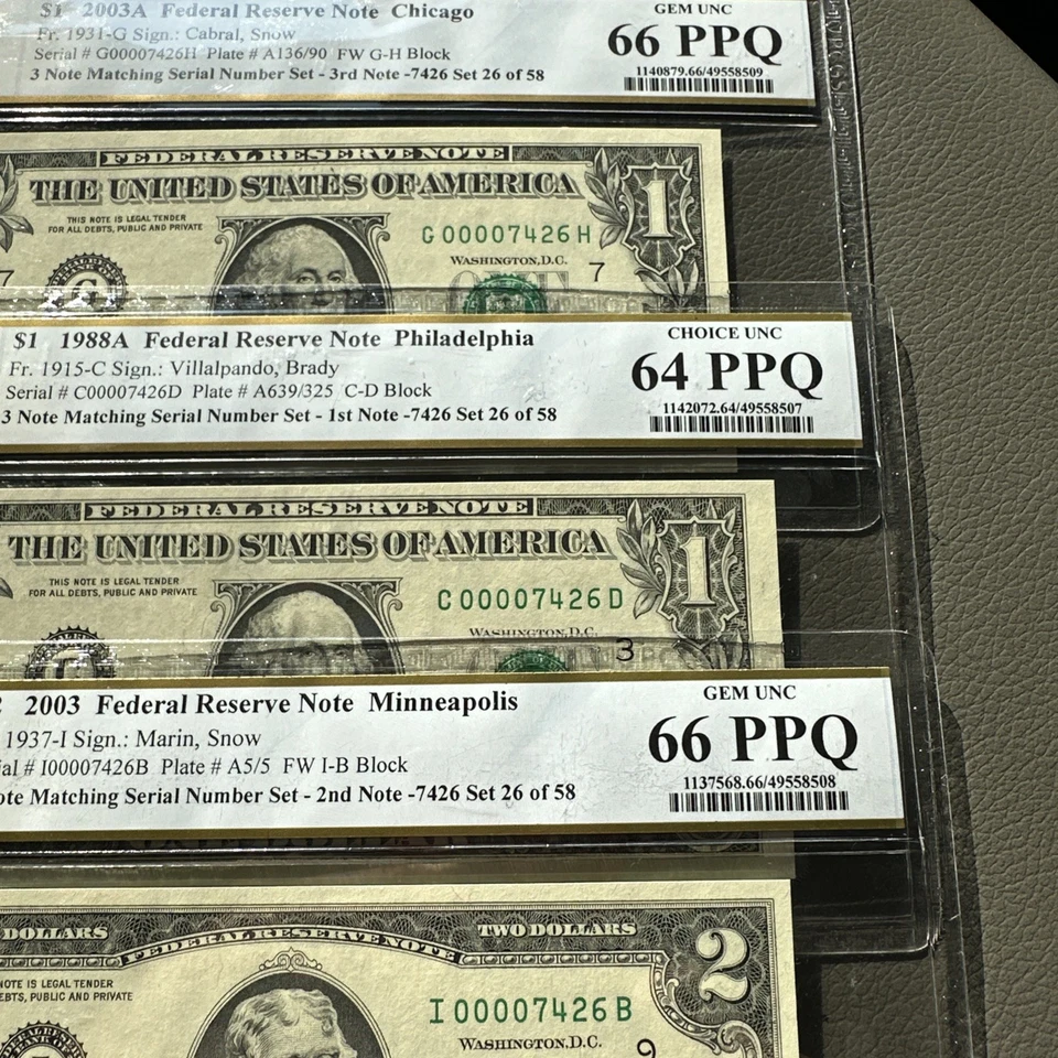 Federal Reserve Note PCGS 66 PPQ 3 Matching LOW SERIAL & Fancy Number - Image 2 of 4