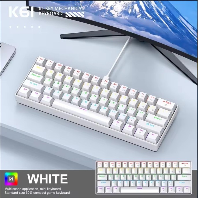 60% White Mechanical Keyboard RGB Wired 61 Keys &ndash; Gaming P