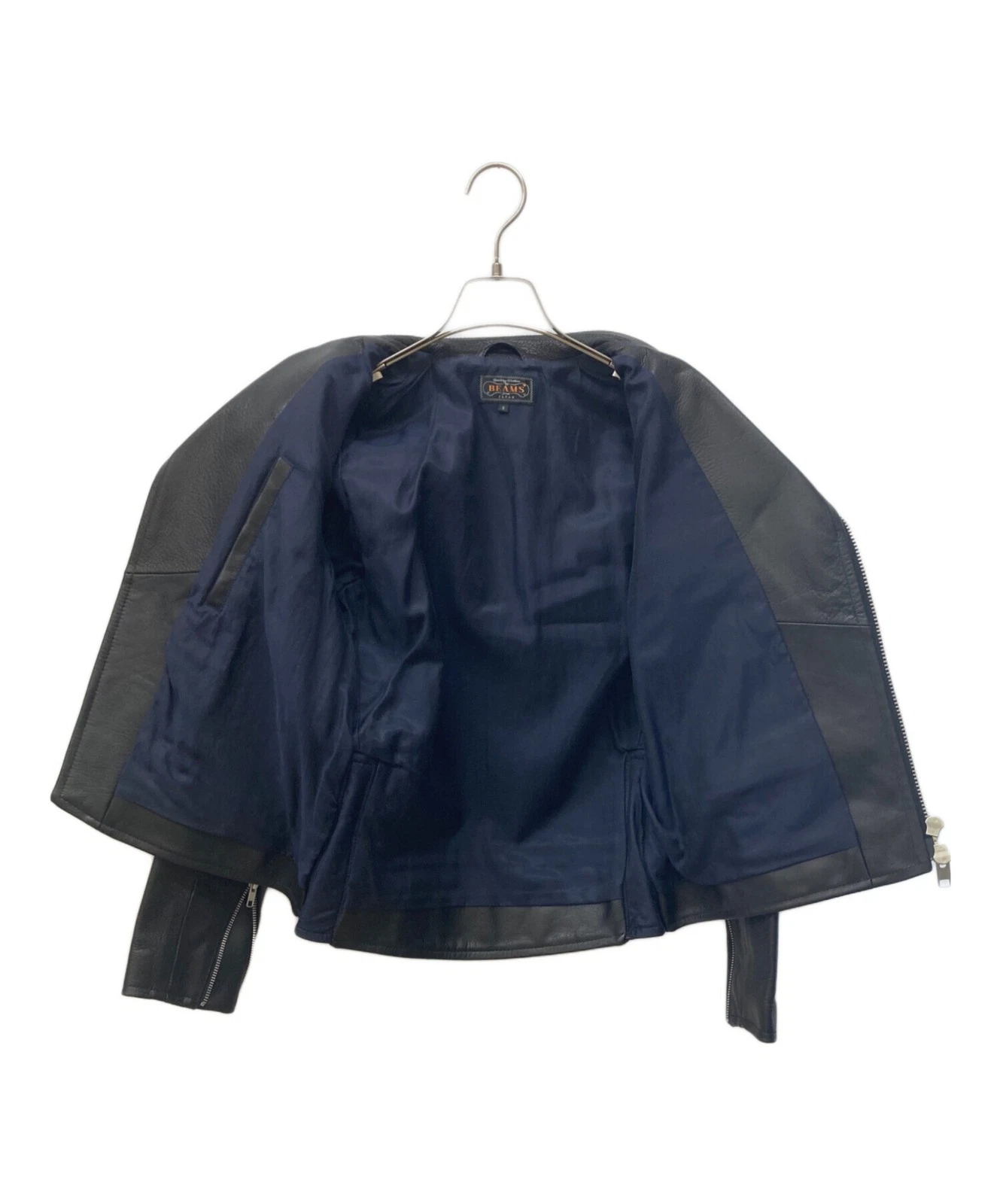BEAMS PLUS Double Leather Riders Jacket Men's Size S Black - product detail image 3