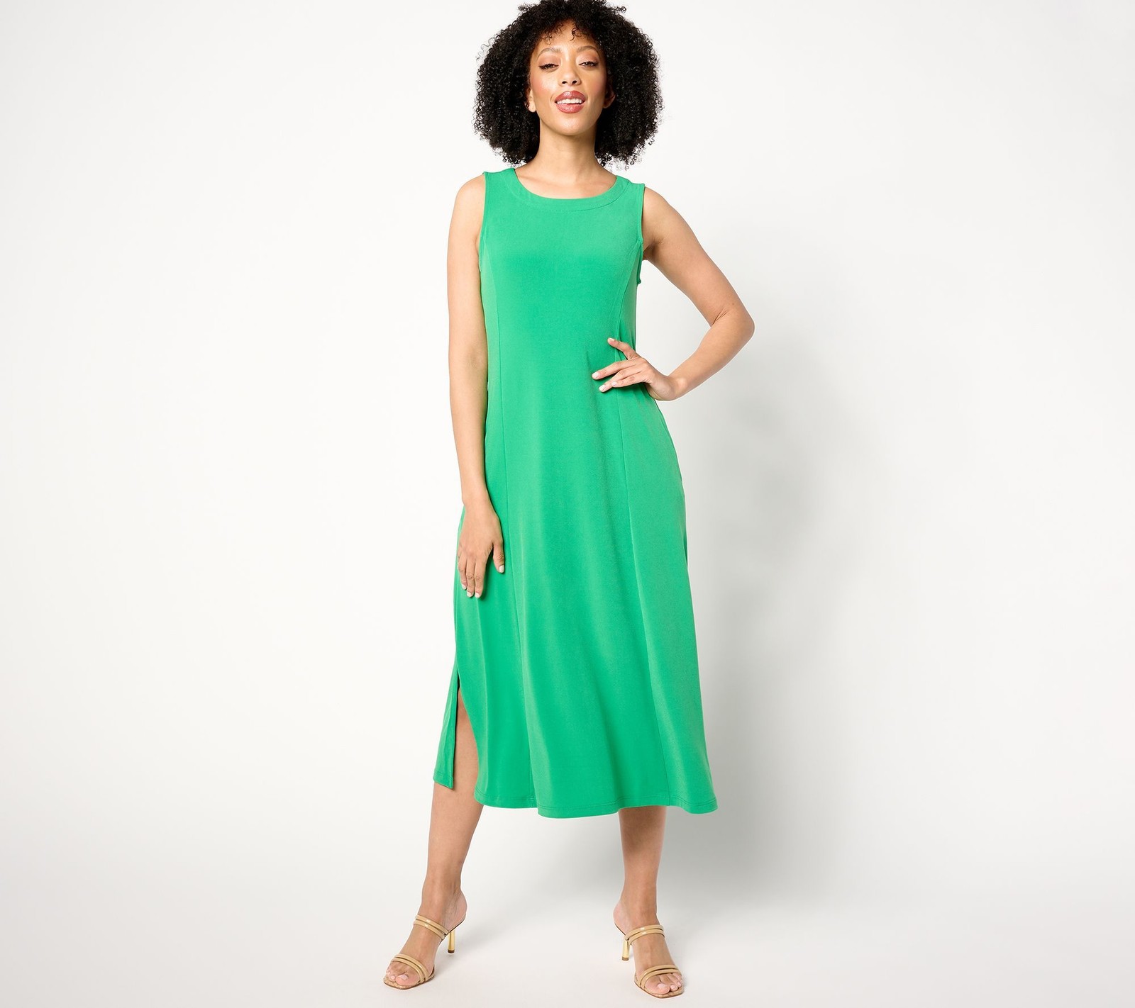 Susan Graver Women's Petite Dress PL Every Day Liquid Knit Midi Green A553340