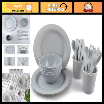 24PCS Plastic Plates & Bowls Set - Microwave Safe, BPA-Free Dinnerware for Campi