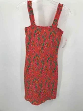 Pre-Owned Rhode Orange Size Medium Floral Ruched Knee Length Sleeveless Dress