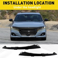 Pair Headlight Grille Lower Molding Trim Covers For 2021 2022 Honda Accord Black