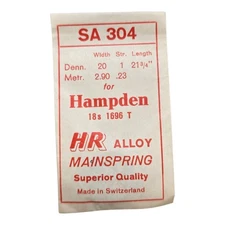NOS Mainspring For Hampden 18s 1696 T,  SA 304, HR Alloy Made In Switzerland 