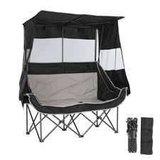 Portable Double Camping Chair with Canopy, Cooler, Cup Holders & Storage