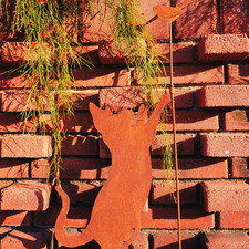 27.17  Metal Cat and Bird Silhouette Stake - Rustic Garden Statue, Outdoor Yard