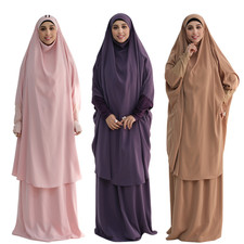 Muslim Women Prayer Kaftan Overhead Khimar Long Skirt Sets Islamic Abaya Dubai