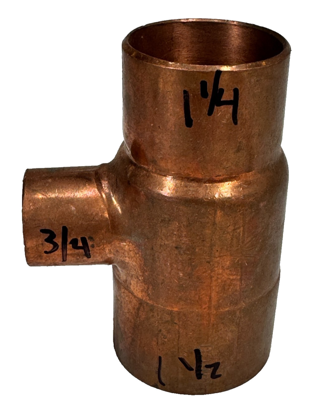 NIBCO Reducing Tee 1-1/2" x 1-1/4" x 3/4" CTS Solder Joint Copper Sweat Fitting