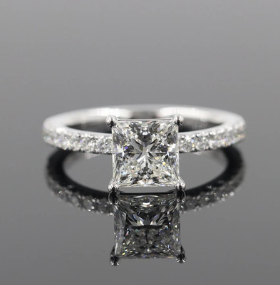 2CT Princess Moissanite Solitaire Band Engagement Ring 14K White Gold Bridal