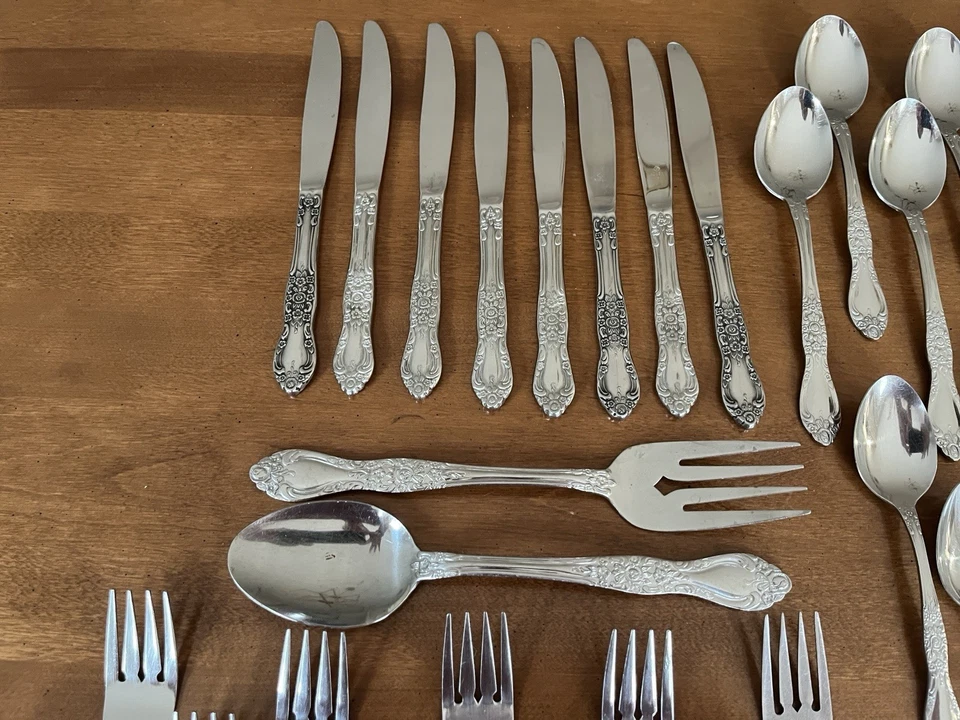 Lote de 45 cubiertos florales vintage MCM Northland acero inoxidable Corea Foto 3 de 4