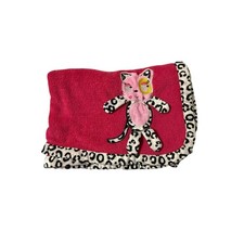 Nuby Dark Pink Baby Blanket White Black Animal Print Border 3D Cat Leopard 2014