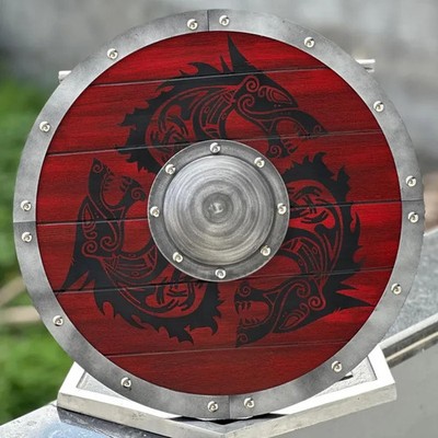 Medieval Wooden Viking Dragon Shield Authentic Battleward Viking Wolf Shield