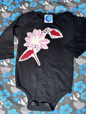 Baby Go Retro Flower Burst Appliquéd One Piece 6-12 M New Cotton Bodysuit