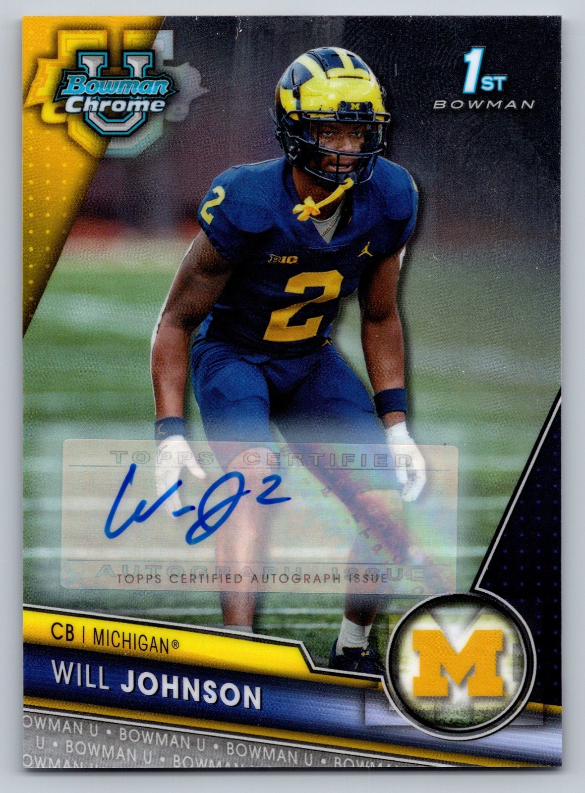 2023 Bowman U Chrome Will Johnson 1st Bowman Auto Michigan RC Arizona Cardinals