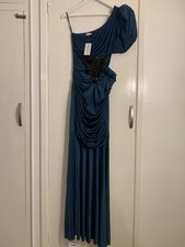 Virgos Lounge “Sile” Teal One-Shoulder – Lace Detail, Pleated Sleeve – Size 8