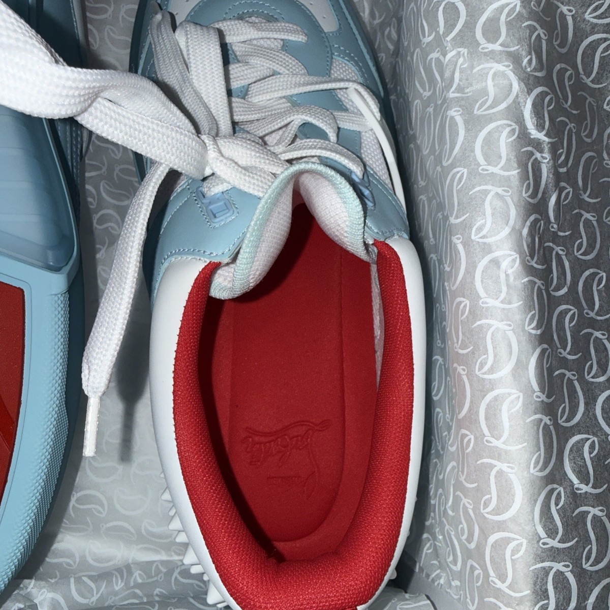Christian Louboutin Astroloubi White Blue Spike Sneakers Shoes