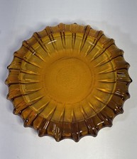 Vintage Amber/Honey Gold Glass Cigarette Ashtray Made In USA 10 Inch