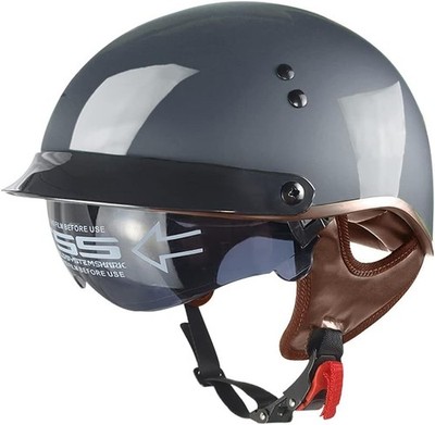 SanQing Motorcycle Half Helmet w/Retractable Inner Sun Shade Visor M Glossy Grey