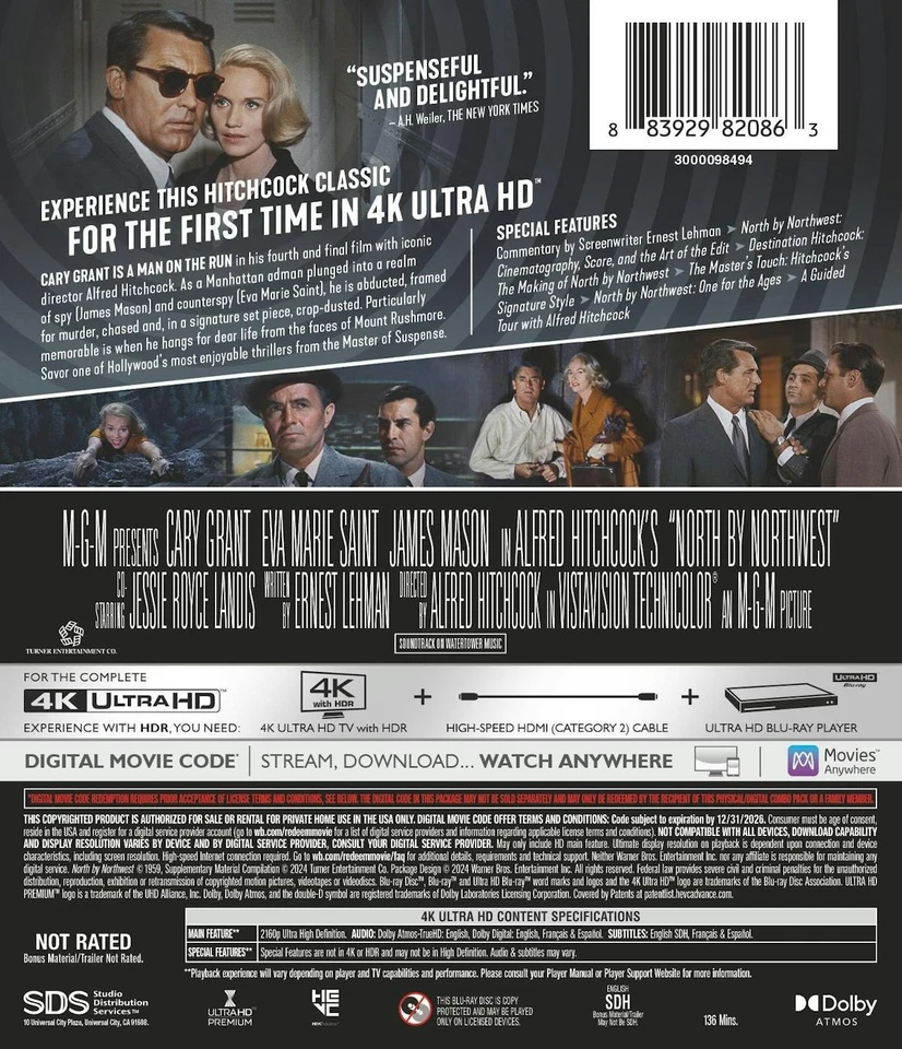 North By Northwest 4K UHD Blu-ray NEW Foto 4 de 4