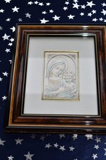 Bild Maria mit Kind Kirche Christen katholisch Echt Silber 9x6 cm Rahmen 19x16,5