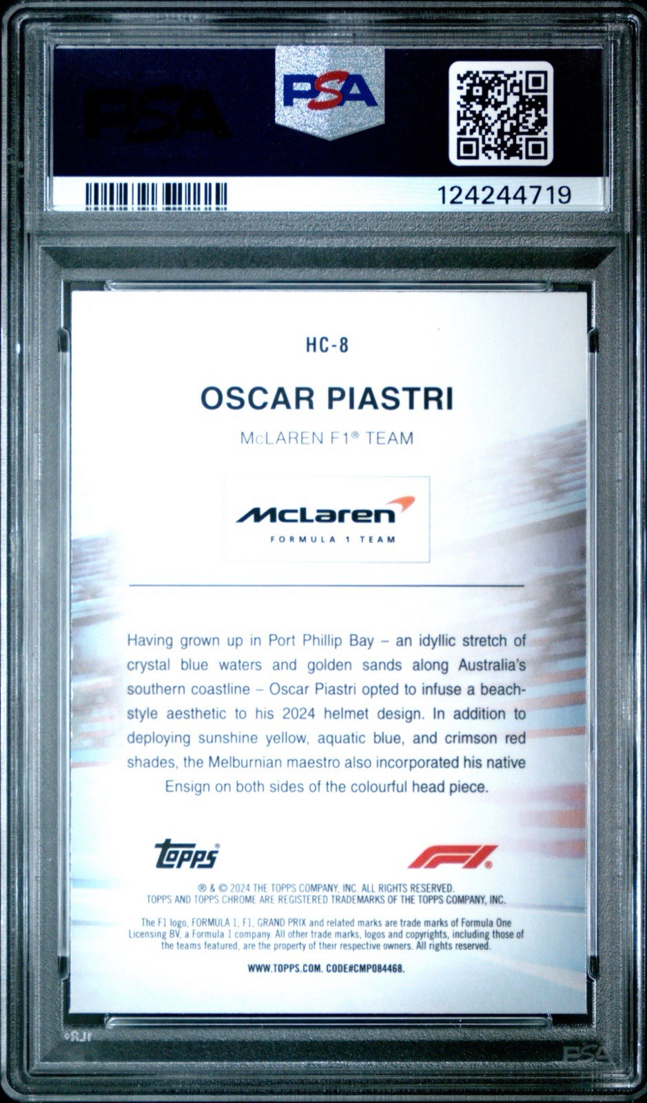 Oscar Piastri 2025 Topps Chrome F1 Helmet Collection PSA 10 #HC8 view 3