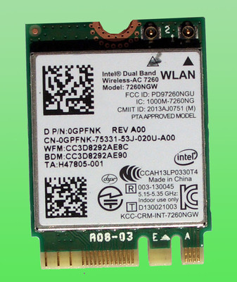 Intel Dual Band Wireless- AC7260    7260NGW  867Mbps BT4.0 M.2  0GPFNK Wie neu.