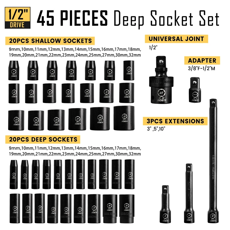 Boen Impact Wrench 1/2" Brushless Electric, With 45 Pcs Impact Socket Set,IW79 - Image 3 of 4