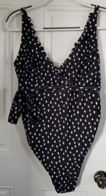 Peek & Beau Sz 10DDD Black White Polka Dot One Piece Swimming Suit 