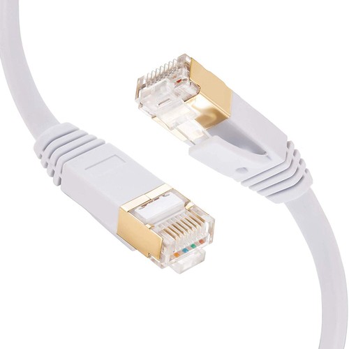 CAT7 LAN Cable 1m White/Black Flat Ethernet Network Cable RJ45 Plated Connectors - Picture 12 of 16
