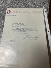 Larry OBrien Signed Letter Basketball Commissioner Autograph Request