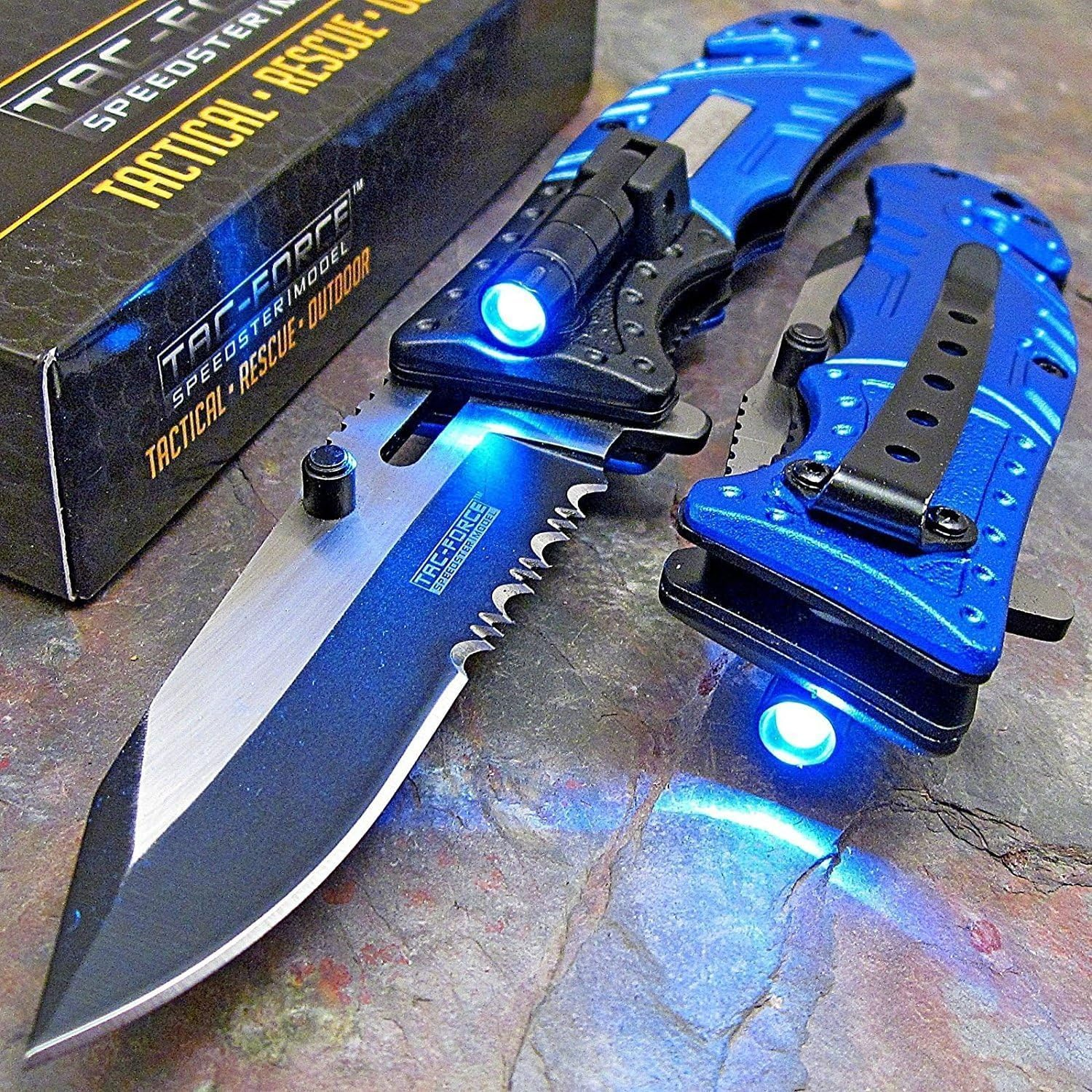TAC Force Blue LED Tactical Rescue Pocket Knife with Police Assisted Opening