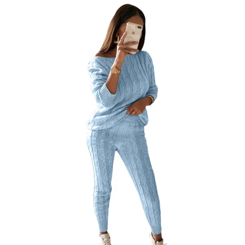 Women Cable-knit Loungewear Sweater & Pants Set Casual Outfits 2 Pcs Size - Picture 40 of 45