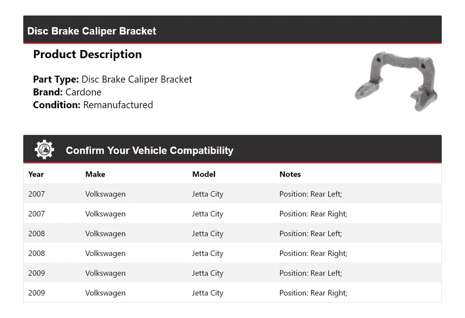 Кронштейн суппорта дискового тормоза Cardone 2008 для Volkswagen Jetta City 2007-2009 годов выпуска - Изображение 2 из 4