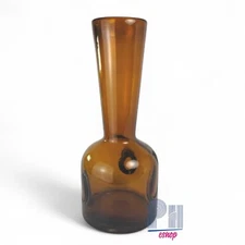 Vintage Amber art glass vase hand blown MCM 5.5" b x 13" h