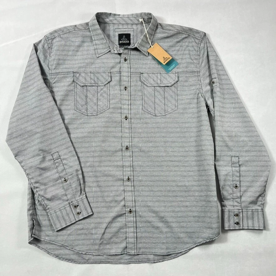 Prana Shirt Men 2XL Gray Long Sleeve Hiking Camping Citadel Pockets New