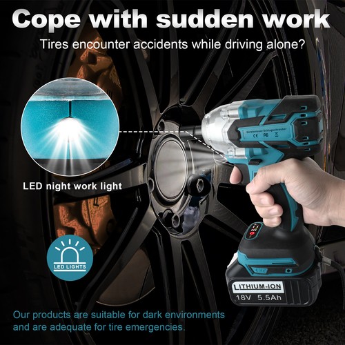 1/2'' Brushless Cordless Impact Wrench Rattle Gun Socket For Makita Battery 18V - Picture 11 of 23