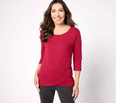 Denim & Co. Essentials Perfect Scoop Neck Tulip Hem Top, 1X Cranberry A618621